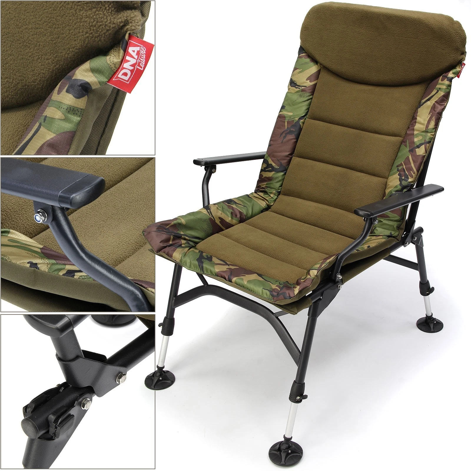 Carp Fishing Padded High Back Chair + Armrest Adjustable Mud Feet Camo - Image 5