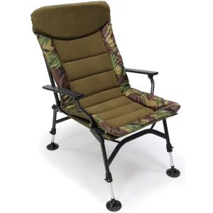 Carp Fishing Padded High Back Chair + Armrest Adjustable Mud Feet Camo